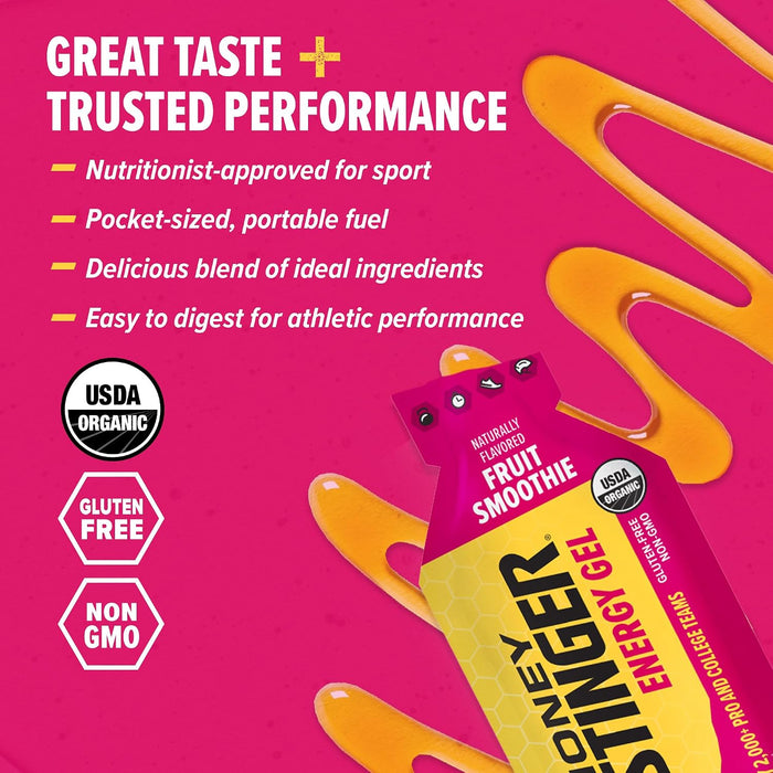 Organic Fruit Smoothie Energy Gel, Gluten Free & Caffeine Free, for Exercise, Running and Performance, Sports Nutrition 