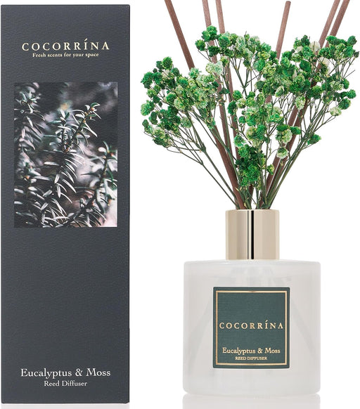 Reed Diffuser Sets- Eucalyptus & Moss Scented Diffuser with Sticks Home Fragrance Reed Diffuser for Bathroom Shelf Decor