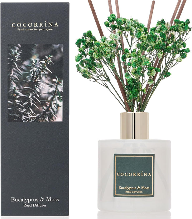 Reed Diffuser Sets- Eucalyptus & Moss Scented Diffuser with Sticks Home Fragrance Reed Diffuser for Bathroom Shelf Decor