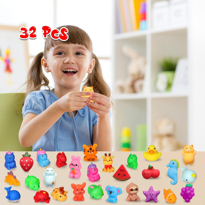 Squishies, 32 Pack Mochi Squishy Toys - Kawaii Cat Squishys Slow Rising Animals - Party Favors, Goodie Bag, Birthday Gif