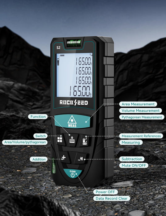Laser Measure, Digital Laser Distance Meter with 2 Bubble Levels,Portable M/in/Ft Unit Switching Backlit LCD and Measuring Distance/Area/Volume/Pythagorean