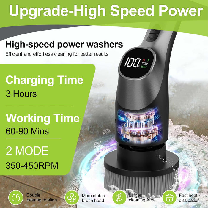 -Electric Spin Scrubber - 10-in-1 Cordless Shower Scrubber & Cleaning Brush with Extendable Handle, 42 in-lbs Ultra High
