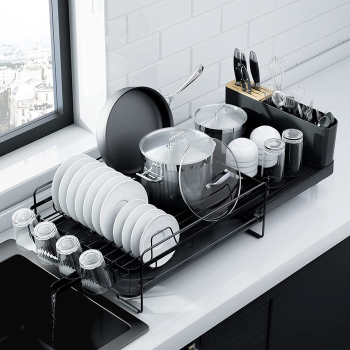 Extendable Dish Drying Rack, 19.2"-26.7" L x 12.9" W, Black