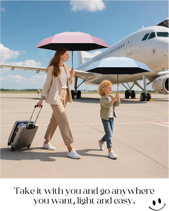 Mini Travel Umbrella with Case, Compact Pocket Size UV Sun & Rain