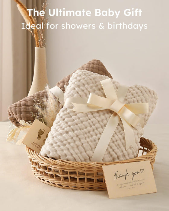 Hooded Baby Bath Towels 2 Pack 100% Muslin Organic Cotton with Hood