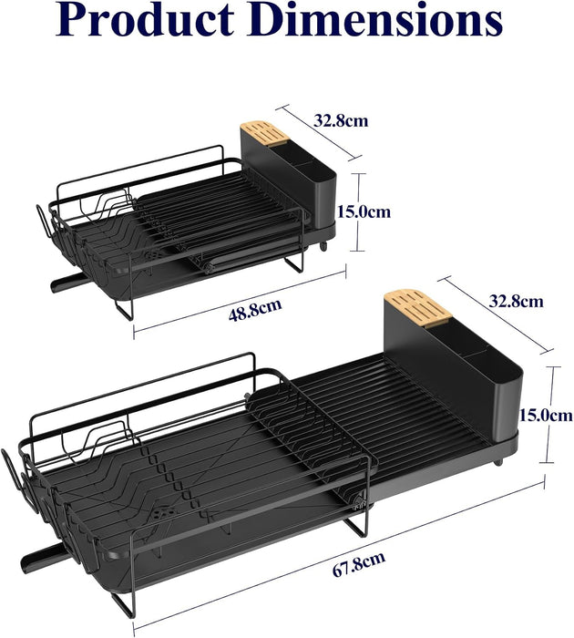 Extendable Dish Drying Rack, 19.2"-26.7" L x 12.9" W, Black