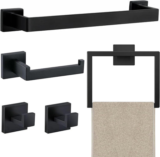 5 Piece Bathroom Towel Holder - 15.7 Inch Towel Bar - Matte Black