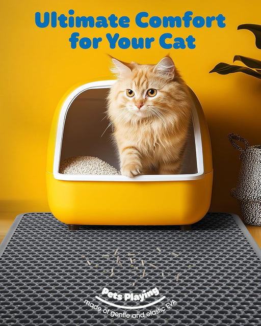 Cat Litter Mat, 23.2 x 14.6 in, Waterproof, Non-Slip, Grey