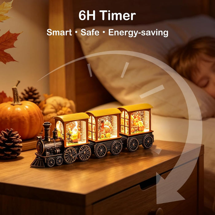 Fall Snow Globe Lantern Fall Decorations for Home, Lighted Fall Decor with Pumpkin Turkey Gnome Train, 6H Timer Thanksgi