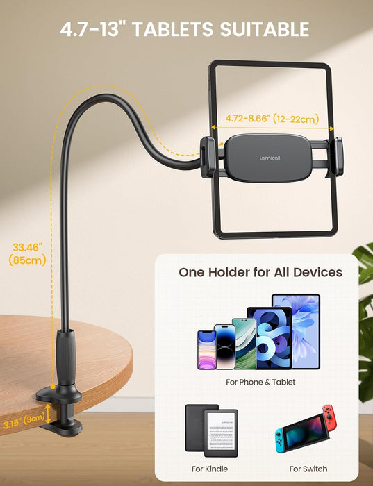 Gooseneck Tablet Holder for Bed, Unique Tapered Flexible Arm