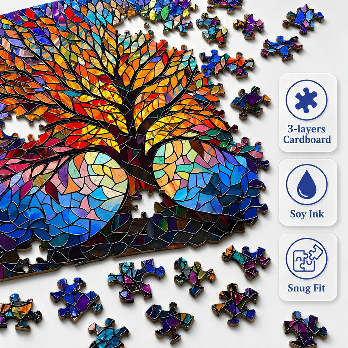 ® 1000 Pieces Stained Glass Jigsaw Puzzle, Beautiful Tree of Life Art Puzzles for Adults, Unique Fun Impossible Hard Difficult Challenging Pretty Puzzles, Colorful Mosaic Nature Puzzle