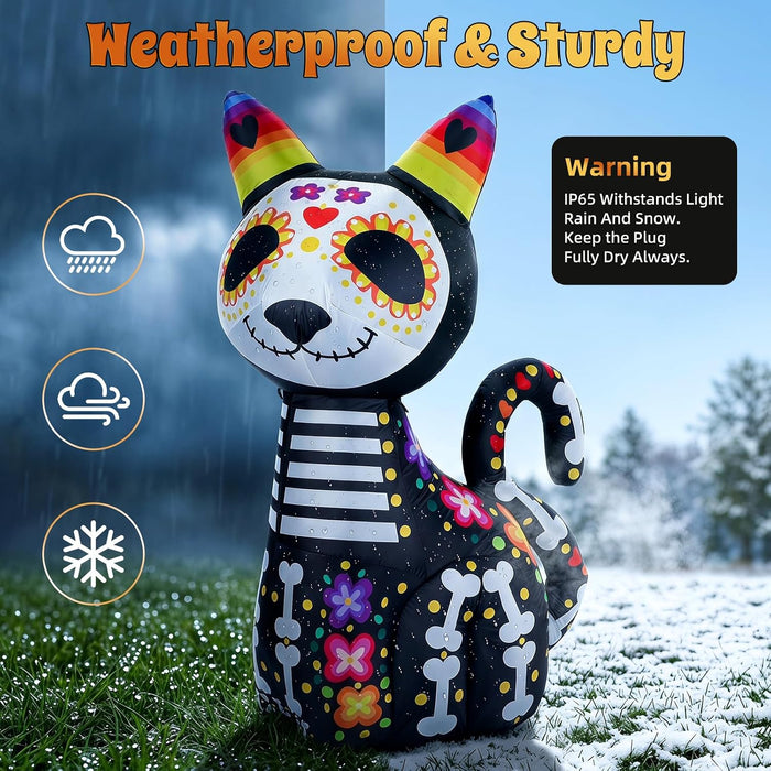 4.4FT Halloween Inflatables Outdoor Decoration, Day of The Dead Black Cat