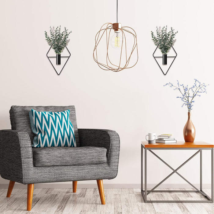 2 Pcs Hanging Artificial Planters Wall Decor, Black, Eucalyptus