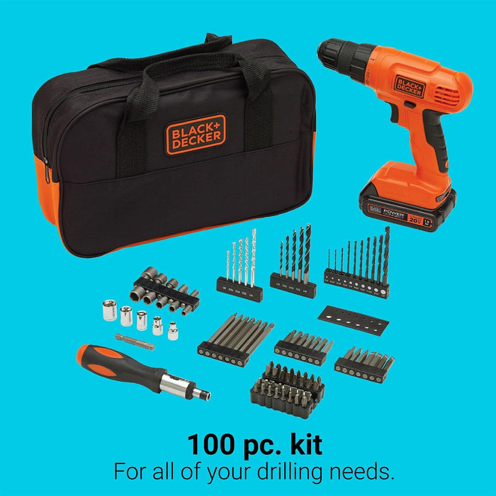 BLACK+DECKER 20V MAX* POWERCONNECT Cordless Drill Driver Kit with Drill Bit Set and Sockets, 100 pc. Tool Kit for Home, 
