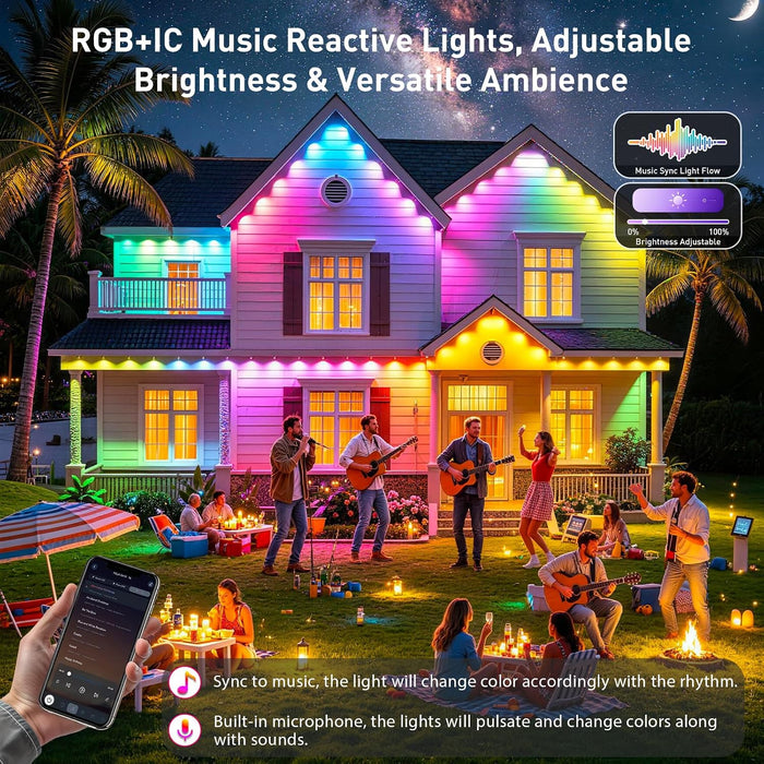 150FT Permanent Outdoor Lights, IP67 Waterproof Smart RGB+IC Wall-Washing Eaves Lights with App & Voice Control, Millions of Colors, Customizable DIY Scenes for House, Holiday, Patio