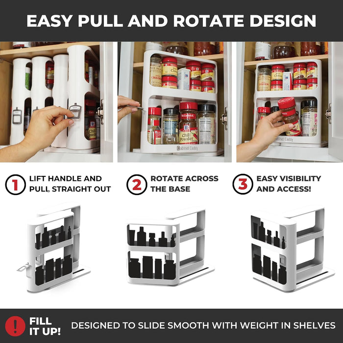 Spice Rack Organizer for Cabinet, Pull & Rotate, 2-Tier