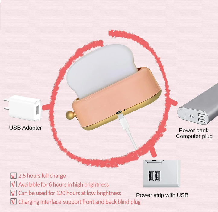 Red LED Night Light Rechargeable and Portable Light with Timer Cute Toast Bread Lamp Desk Decor Toaster Lamp Kawaii Christmas Ideas for Baby Kids Girls Teens Teenages