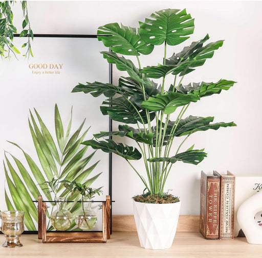 28" Tall Fake Plants, Monstera Plant in White Pot for Office Decor