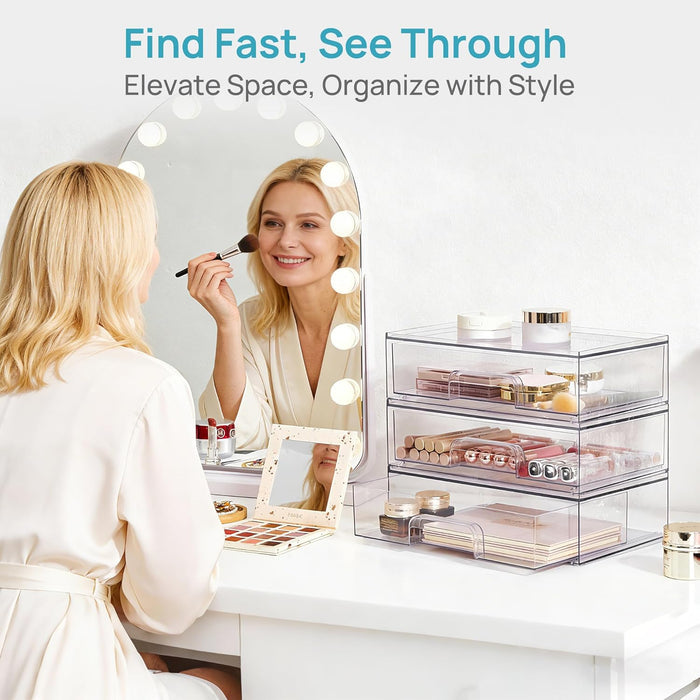 Clear Stackable Storage Drawers, 2 Pack Wide Plastic Organizers