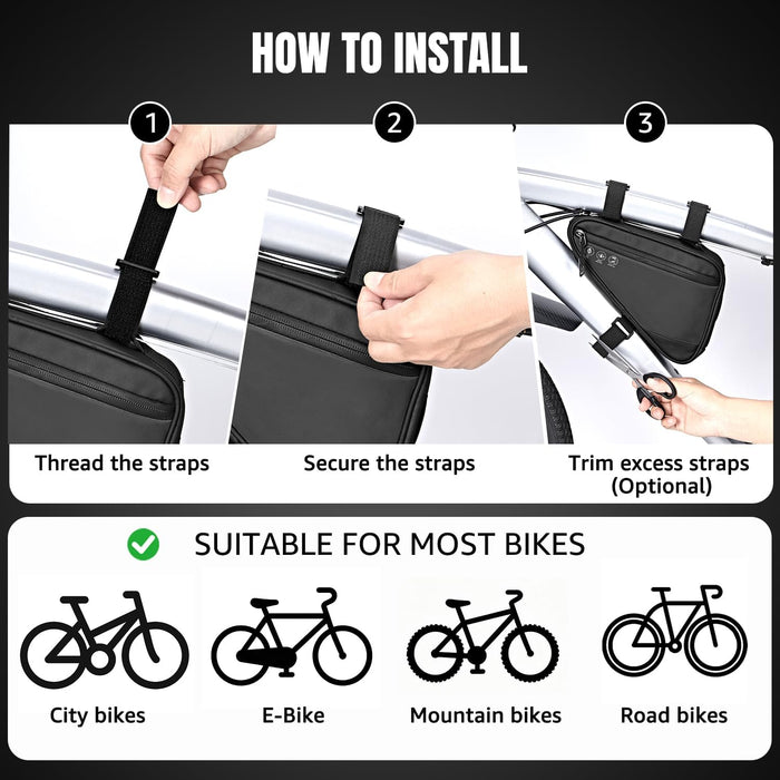 Bike Frame Bag - Water-Resistant Reflective Triangle Storage Bag, 2L