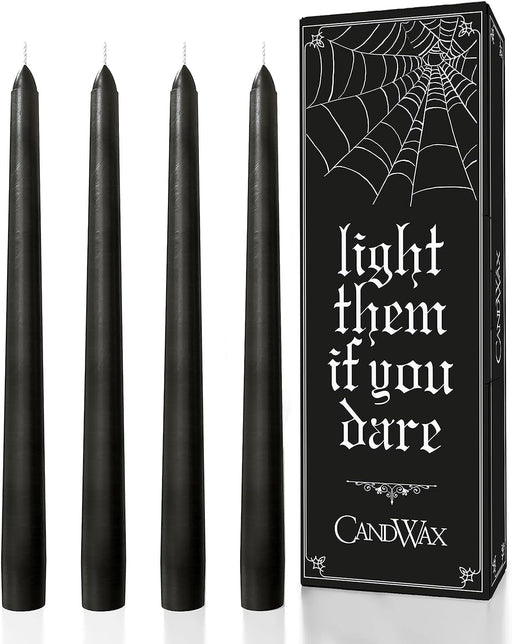 Black 12 inch Taper Candles Pack of 4 - Unscented Smokeless Dripless Tall Candle Sticks - Perfect for Home Decor, Specia