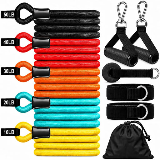 Resistance Bands with Handles, 150 LBS Stackable Heavy Duty Resistance Tubes, 11-Piece Home Gym Exercise Set with Door A