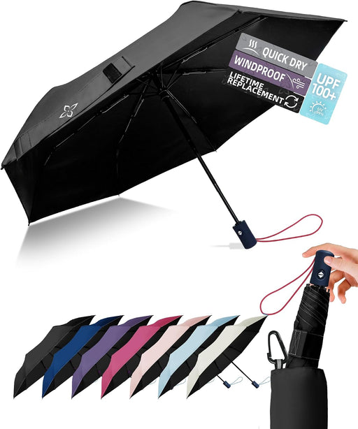 Windproof Travel Umbrella for Rain - 43" Compact Folding Umbrella, Reinforced Strong Frame, Lightweight Portable Parasol