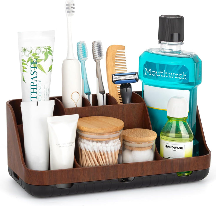 Wood Toothbrush Holders for Bathroom Organizer with Drain Holes