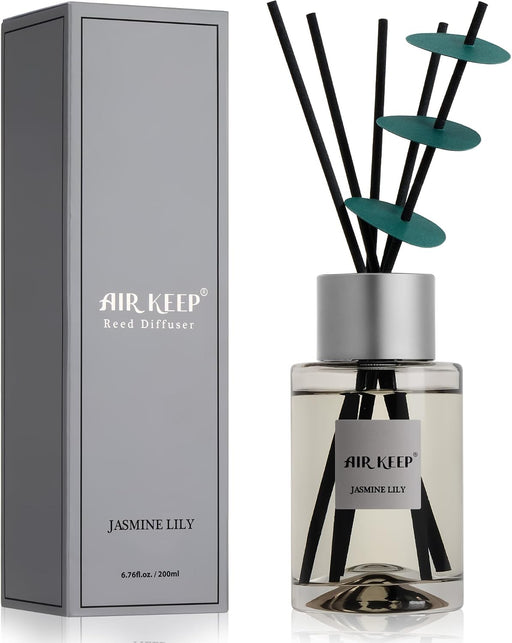 Reed Diffuser/Grey Reed Diffuser Set/6.7 oz(200ml)/Jasmine Lily Oil Diffuser & Reed Diffuser Sticks/Home Decor & Office Decor, Fragrance and Gifts