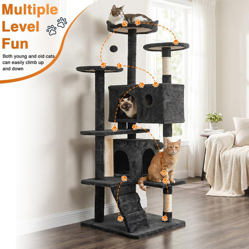 | 54" Cat Tree Tower | Dark Gray | Multi-Level Indoor Activity Center