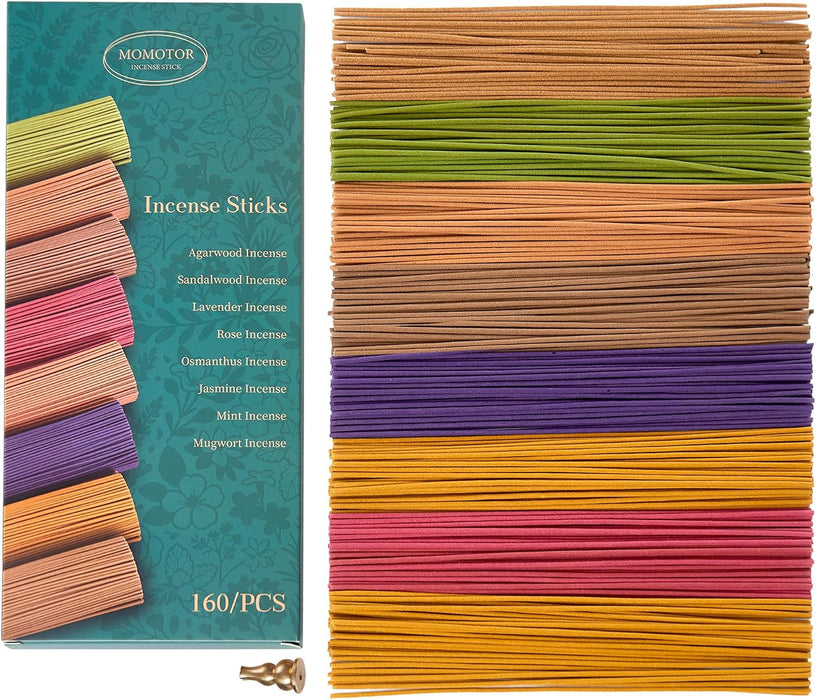 Premium Incense Sticks Variety Set, 160 Incense Sticks (8 Scents x 20), Handcrafted with Essential Oils, Long Burning Incense for Yoga, Meditation, Relaxation & Home Use