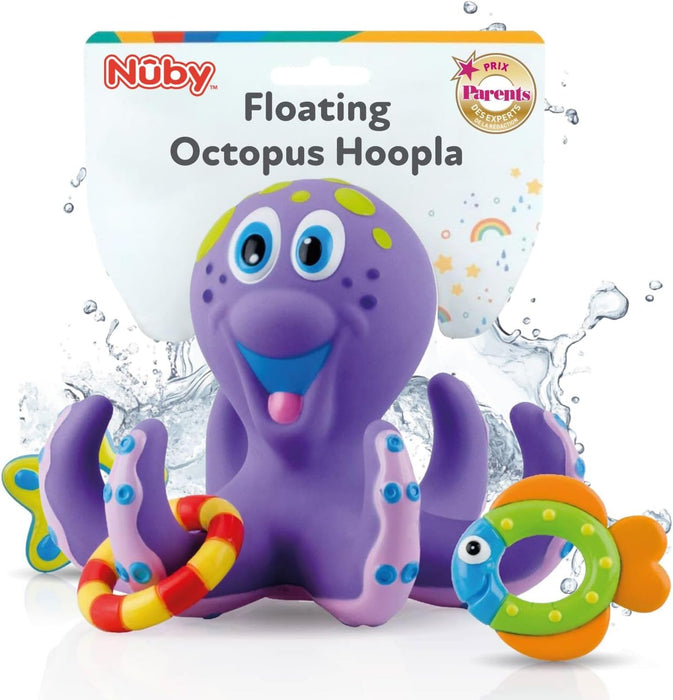 Floating Octopus with 3 Hoopla Rings - Baby & Toddler Bath Toy - No Hole Design Keeps Moisture Out - Fine Motor Skills -
