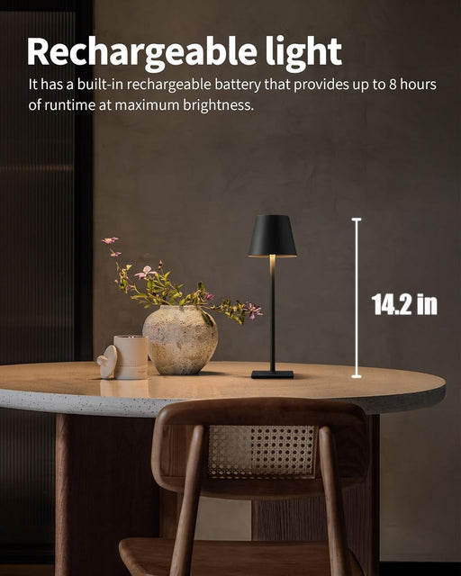 2 Pack Cordless Black Table Lamps, Rechargeable Portable LED Desk Lamps