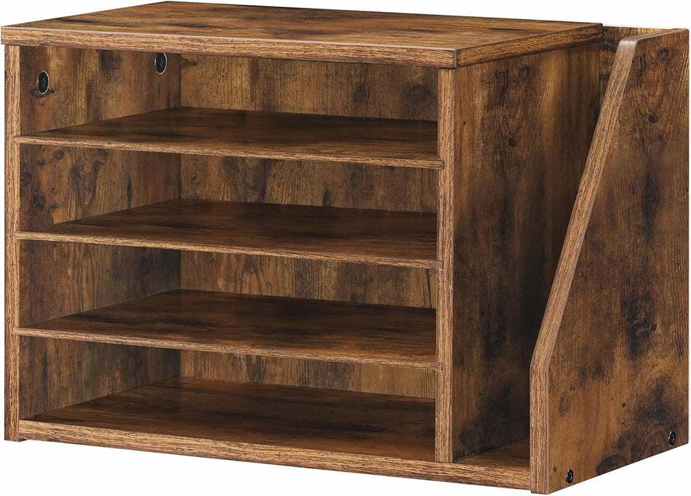 Mail Sorter, Literature Organizer with Adjustable Shelves, Paper Organizer for Office, Home, Wood Countertop File Holders, Mails, Magazines, Rustic Brown FG41WF01