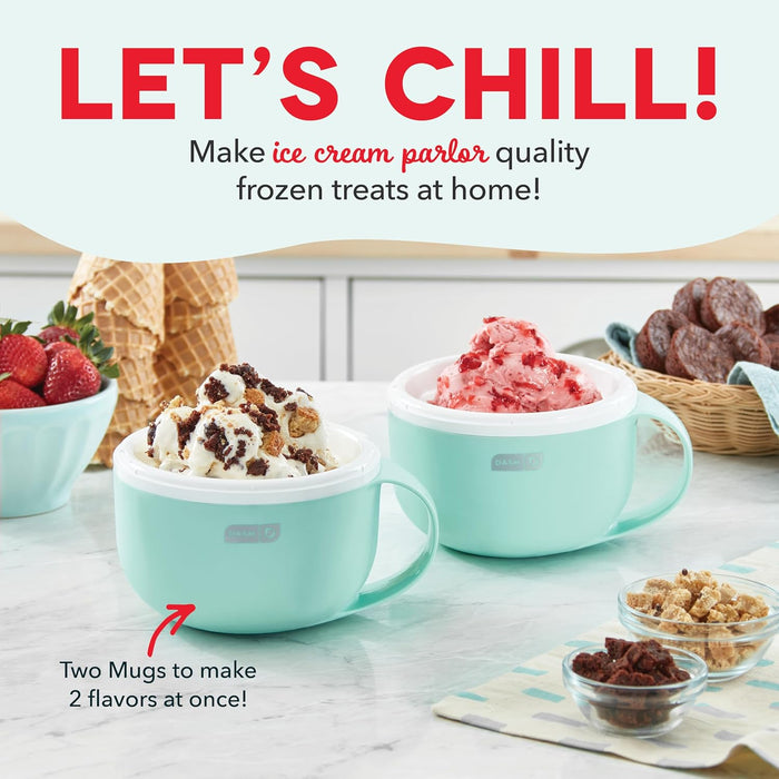 My Mug Ice Cream Maker Machine (Aqua): Multi-Purpose Soft Serve Ice Cream Machine with (2) Bowls for Homemade Gelato, Sorbet, Frozen Yogurt, Built-In Ingredient Chute, Easy to Clean and Store