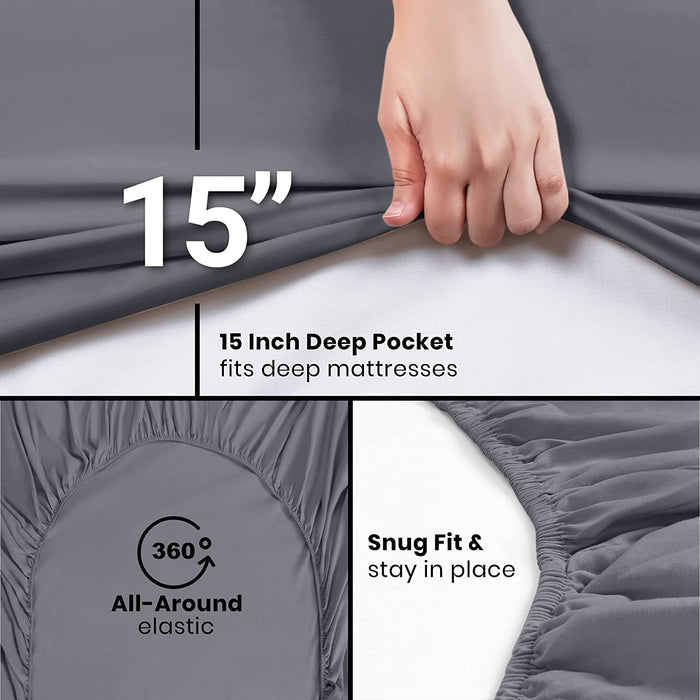 Queen Fitted Sheet - Bottom Sheet - Deep Pocket - Soft Microfiber - Shrinkage and Fade Resistant - Easy Care -1 Fitted Sheet Only (Grey)