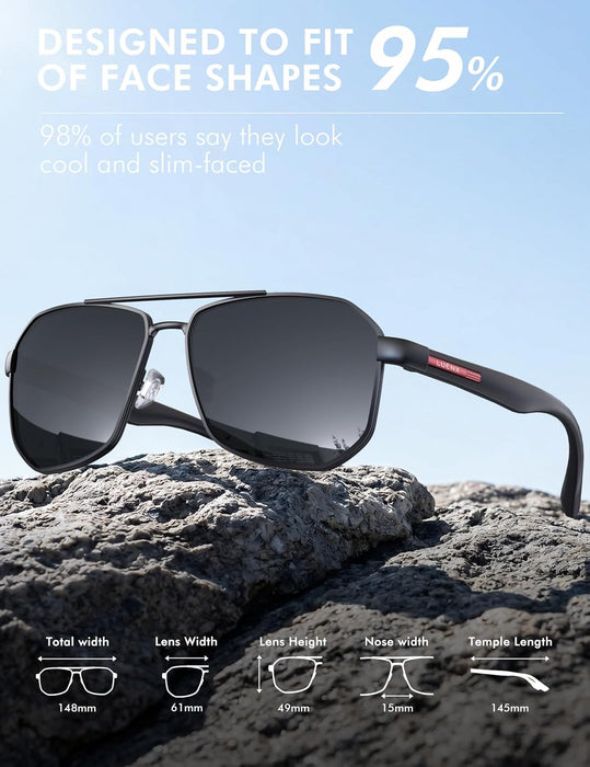 Aviator Polarized Sunglasses for Men: Square UV400 Driving