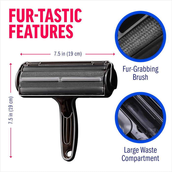 Pet Hair Remover – Original Size Reusable Lint Roller for Cat & Dog Hair on Furniture, Couch, Carpet, Car, Rugs & Bedding – Portable, Eco-Friendly (Black)