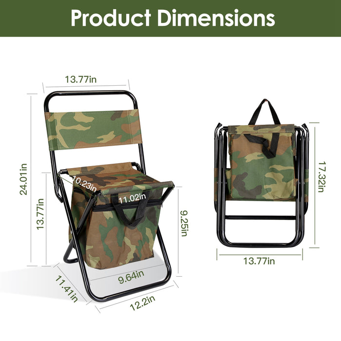 Foldable Fishing Stool with Backrest and Cooler Bag