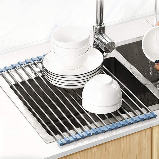 Over The Sink Dish Drying Rack, Roll Up Dish Drying Rack Kitchen Dish Rack Stainless Steel Sink Drying Rack, Foldable Di