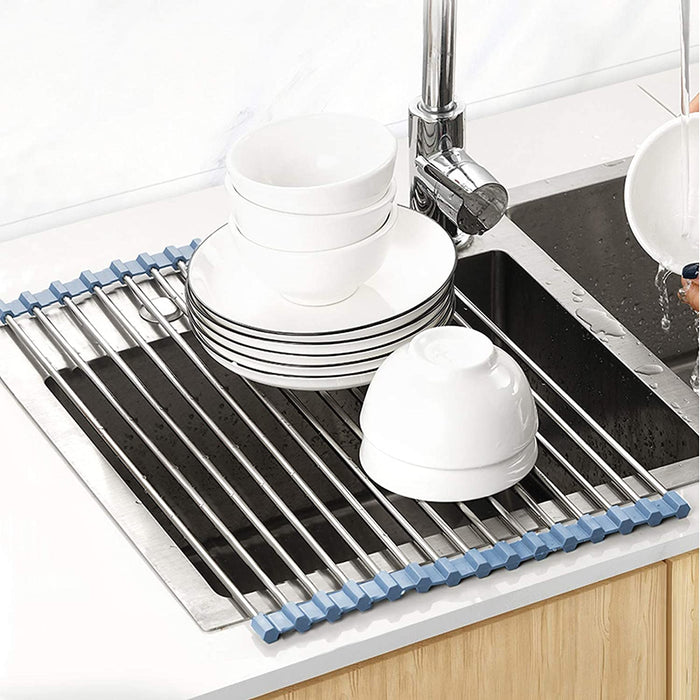 Over The Sink Dish Drying Rack, Roll Up Dish Drying Rack Kitchen Dish Rack Stainless Steel Sink Drying Rack, Foldable Di