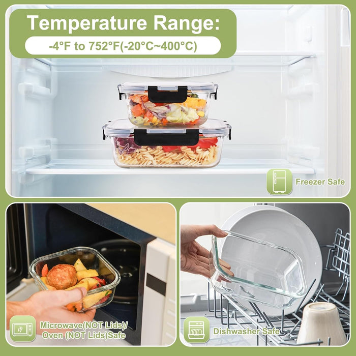 8 Pack Glass Food Storage Containers with Lids, Meal Prep Containers, Airtight Bento Boxes with Leak Proof Locking for M
