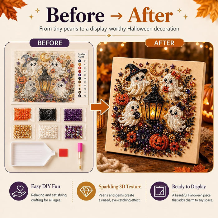 Halloween Ghost Pearl Diamond Art DIY Kit 3D Diamond Frameless (Ghost)