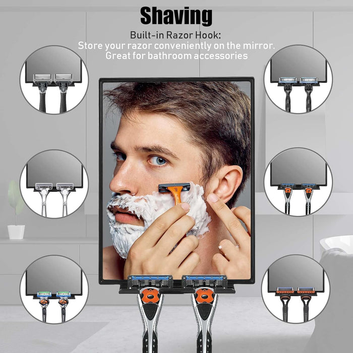 Shower Mirror for Shaving & Washing Your Face with a Squeegee - Built-in Two Razor Holder, 360°Rotation Adjustable Shavi