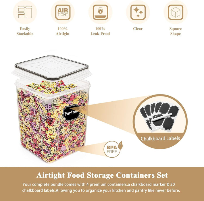 Four 5.2 L Flour & Food Storage Containers — Black
