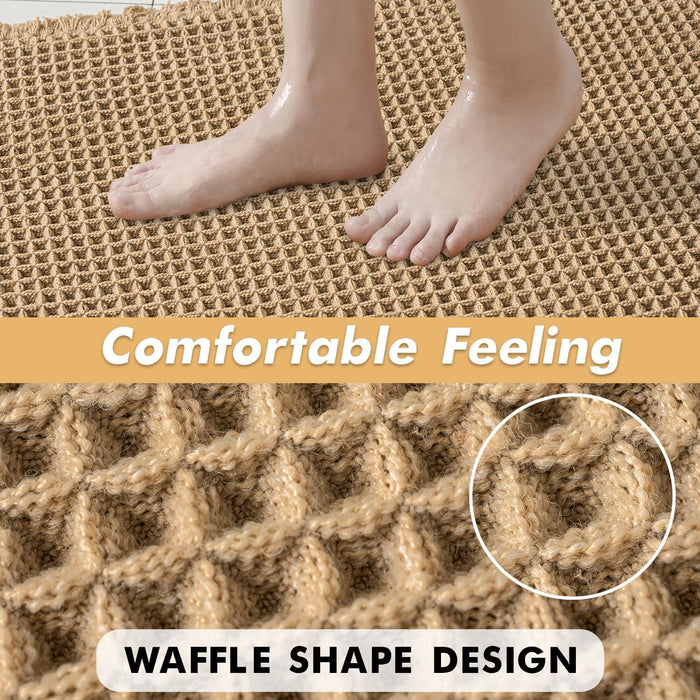 Set of 2 Waffle Bathroom Rugs Boho Bath Mat Brown 18x30 Inch