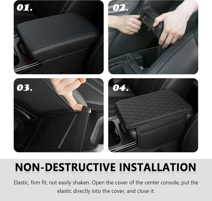 Upgraded Car Center Console Cover,Microfiber Leather Car Armrest Cover Cushion with 2 Storage Bags,Universal Car Armrest