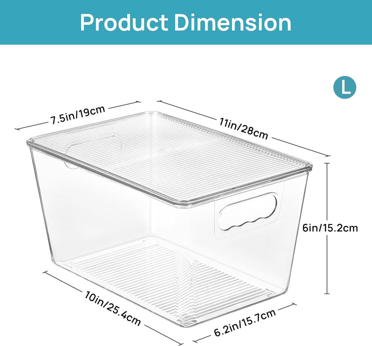 6 Pack Clear Stackable Storage Bins with Lids and Handles, Large