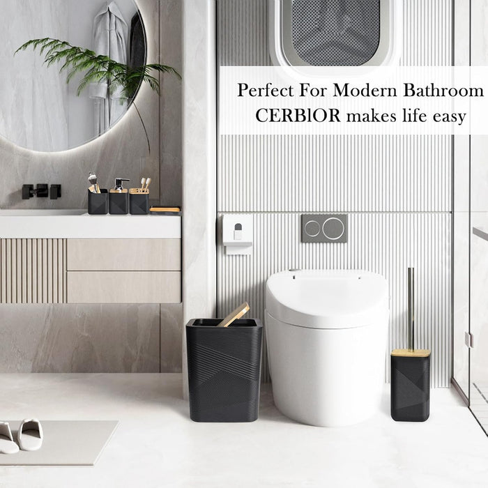 Bamboo Bathroom Accessories Set 6 Piece Square Spiral Set,Black