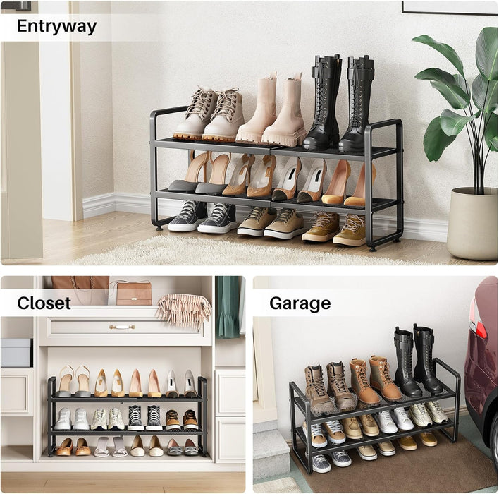 Expandable Metal Shoe Rack for Closet, Entryway & Garage, 2-Tier, Black